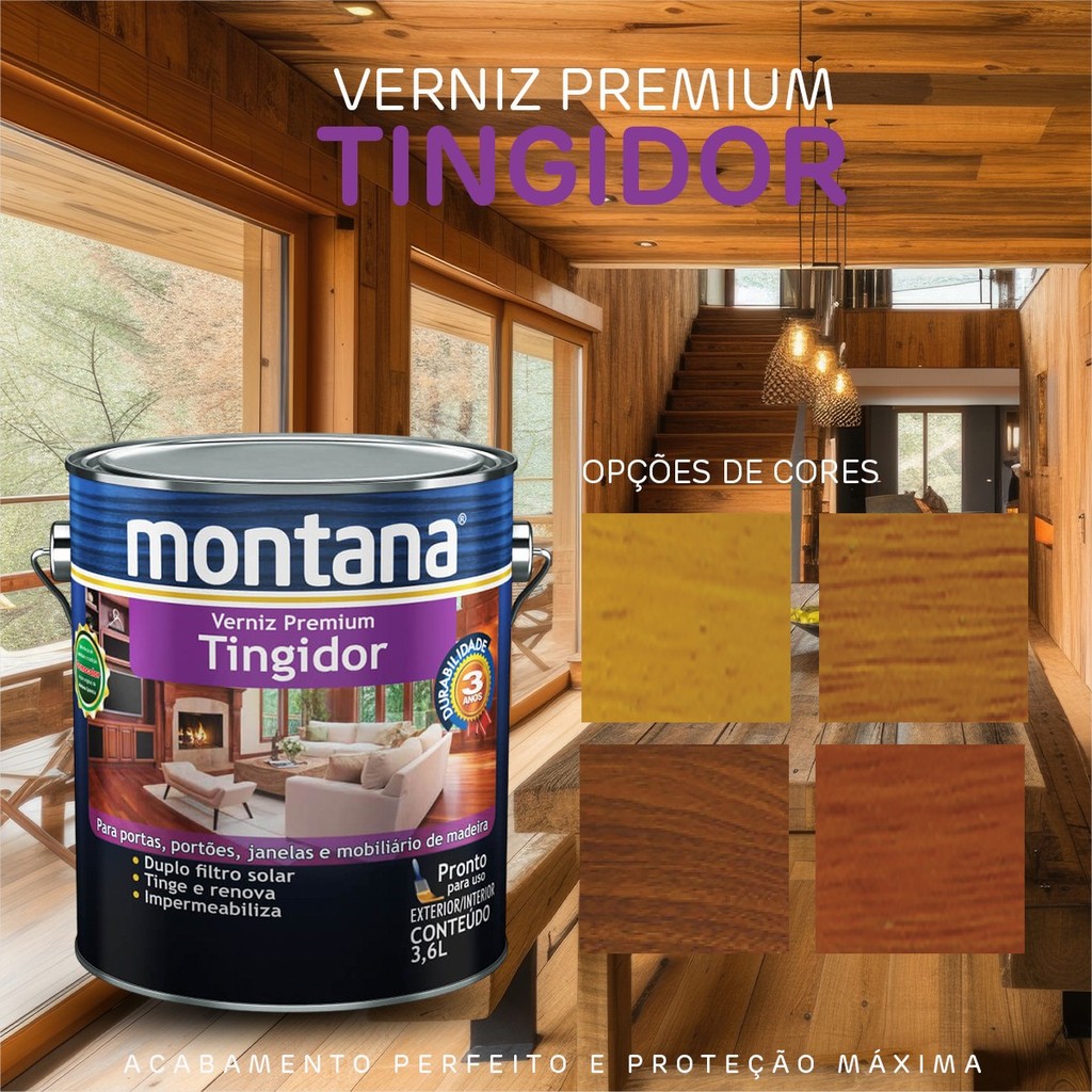 Verniz Premium Tingidor Brilhante 3,6L Montana Madeira · foto 2