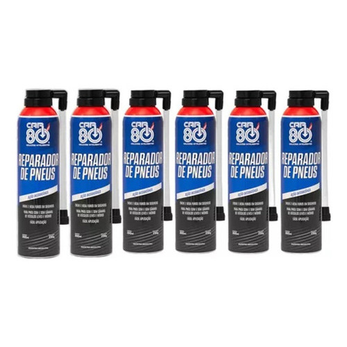 Kit 6 Reparador De Pneus Spray Instantâneo Furo 300ml Car80