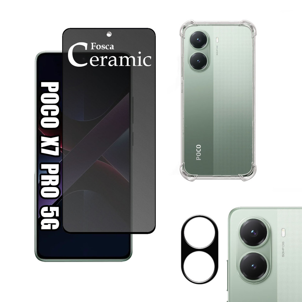 KIT Para Xiaomi Poco X7 Pro - Película de Privacidade Fosca 9D - Capa - Câmera