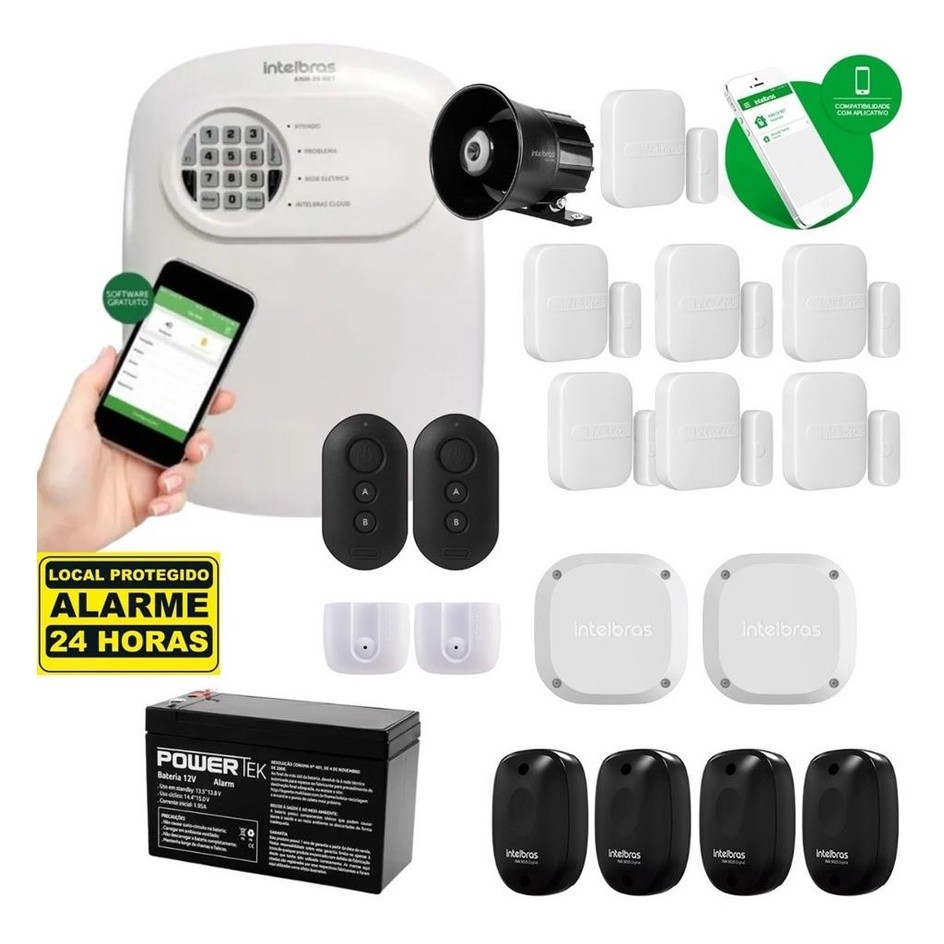 Kit Alarme ANM 24 NET Intelbras: Barreira Infra + 7 Magnéticos SF, Acesso App