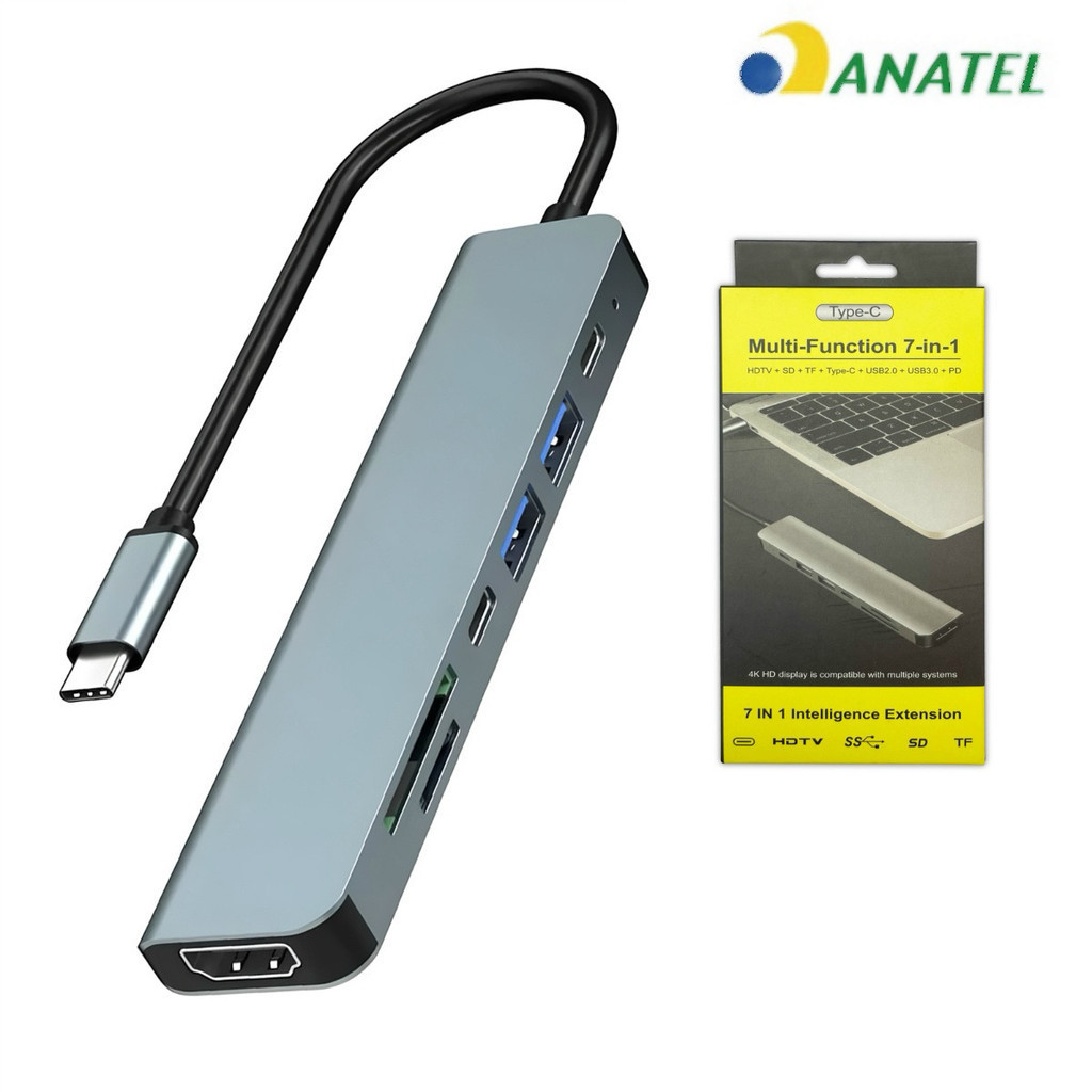 Hub Adaptador 7 portas USB 2.0 USB 3.0 Hub Tipo C 7 Em 1 Usb 3.0 Usb-c Entrada USB-C Jorge