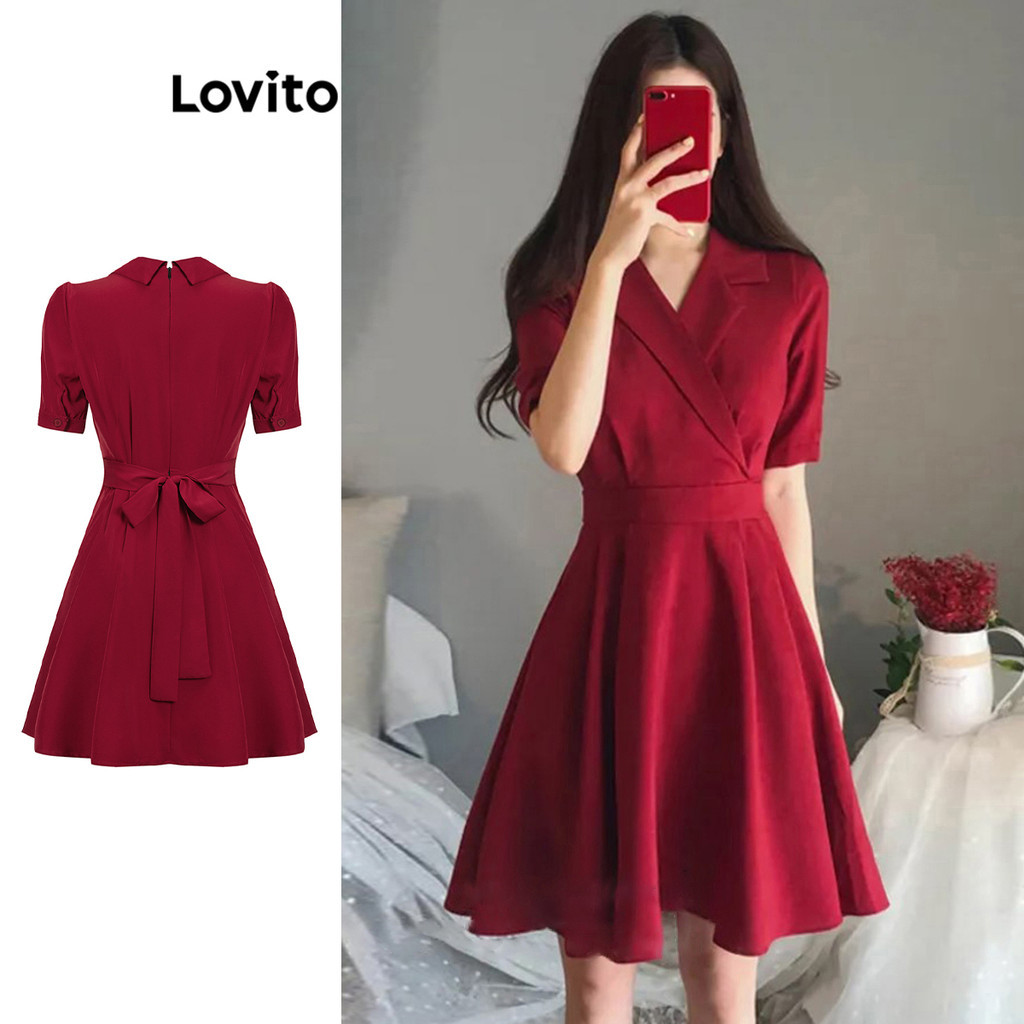 (Trendy) Lovito Vestido Elegante Com Laço Liso Nas Costas Para Mulheres L100MD314 - Women Clothes