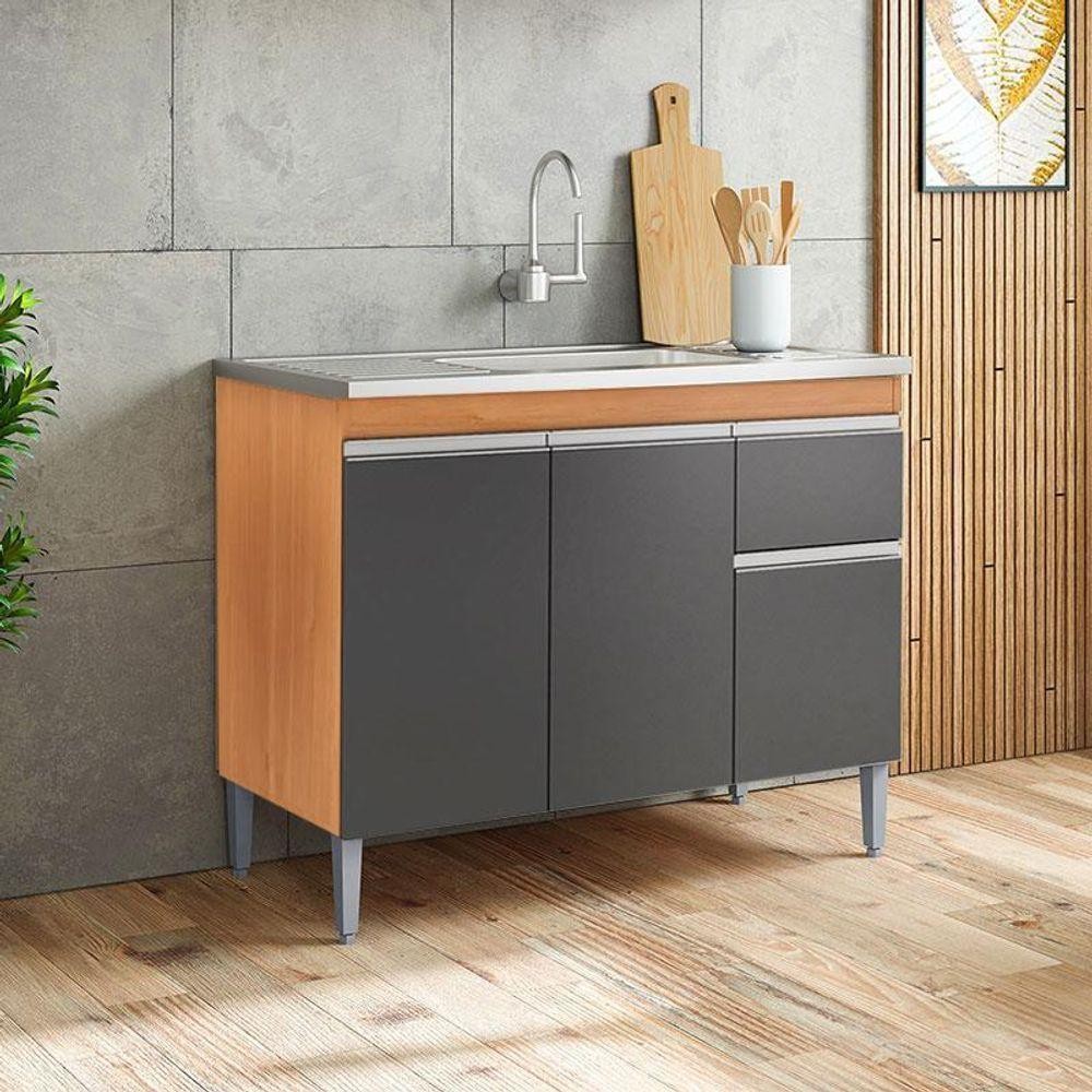 Balcão De Pia Ambiente Tatiane 100cm Amêndoa Preto