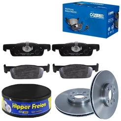 Kit disco de freio + pastilha dianteira Renault Logan Sandero 2014 a 2026 - HIPPER FREIOS / COBREQ