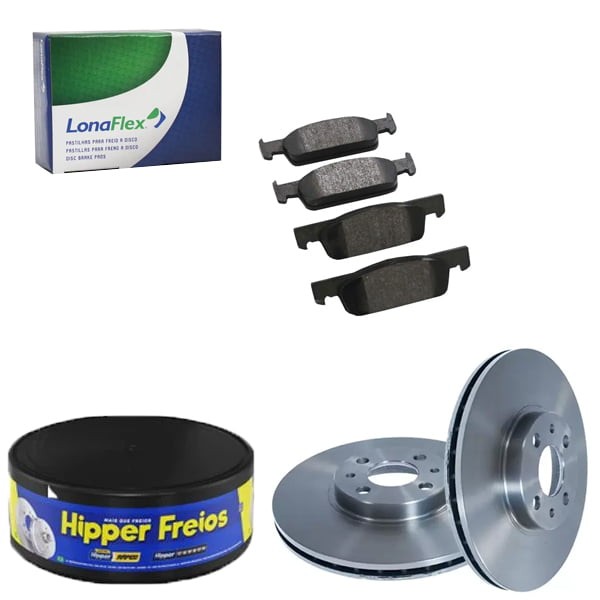 Kit Disco Freio Ventilado + Jogo Pastilha Freio LOGAN SANDERO - HIPPER FREIOS / LONAFLEX
