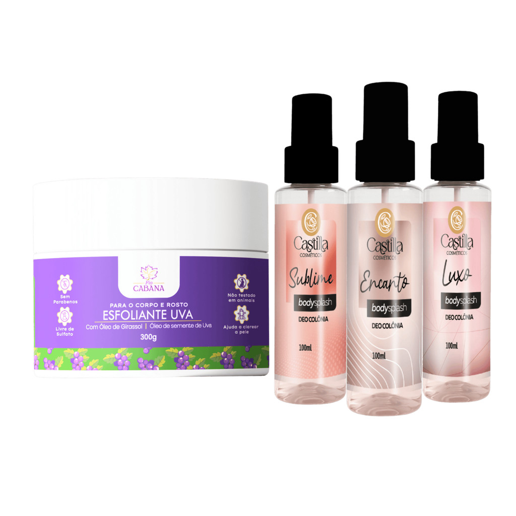 Kit Esfoliante Uva Fio Cabana 300g + Body Splash Castilla 100ml | Luxo, Sublime ou Encanto