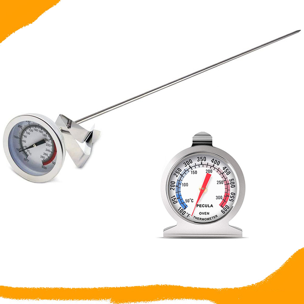 2 pçs Kit Termômetros Culinários Espeto Agulha + Forno Aço Inox 300° Líquidos e Sólidos para assar, cozimento