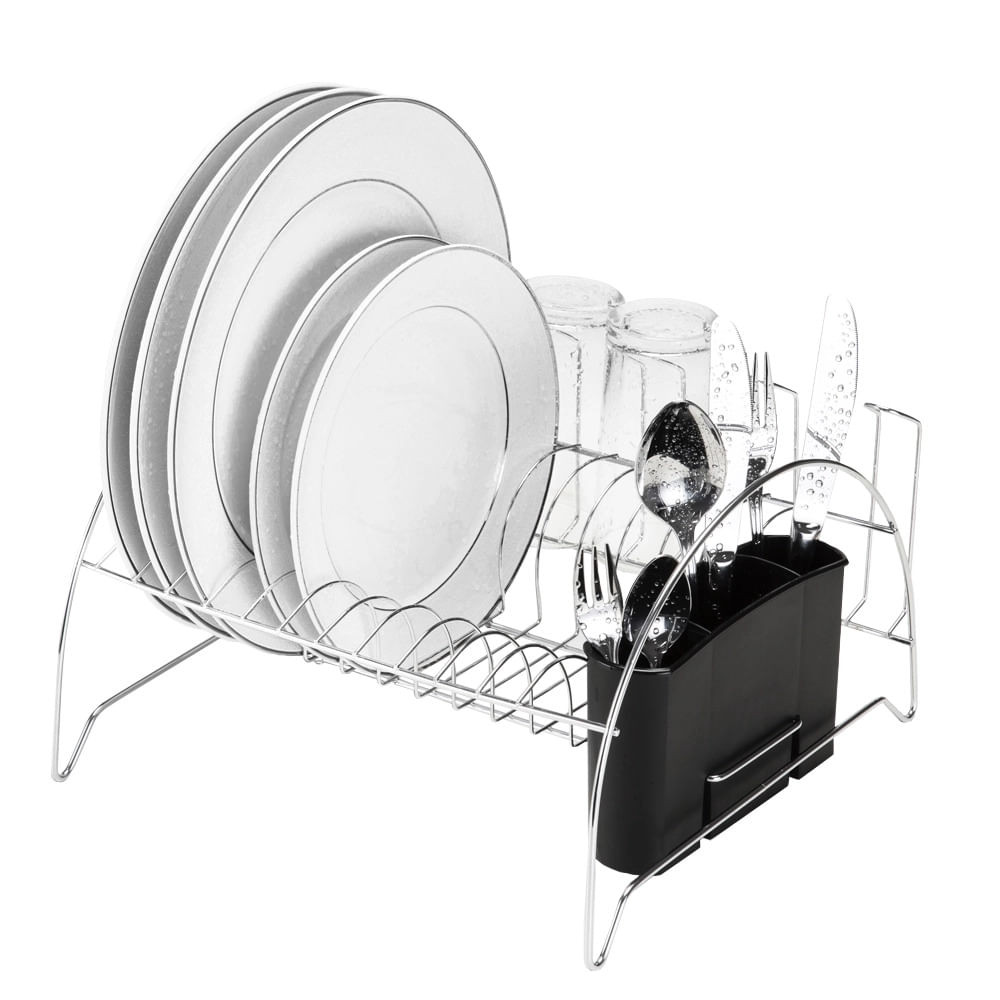 Escorredor de Louça Arthi Fan em Aço Cromado com Porta Copos Cinza - Home Appliances