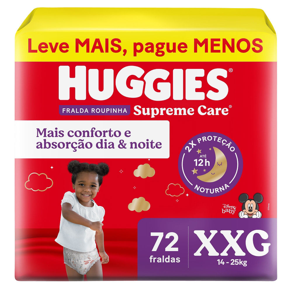 Fralda Roupinha Huggies Supreme Care Tamanho XXG 72 Unidades Descartáveis - Mom & Baby