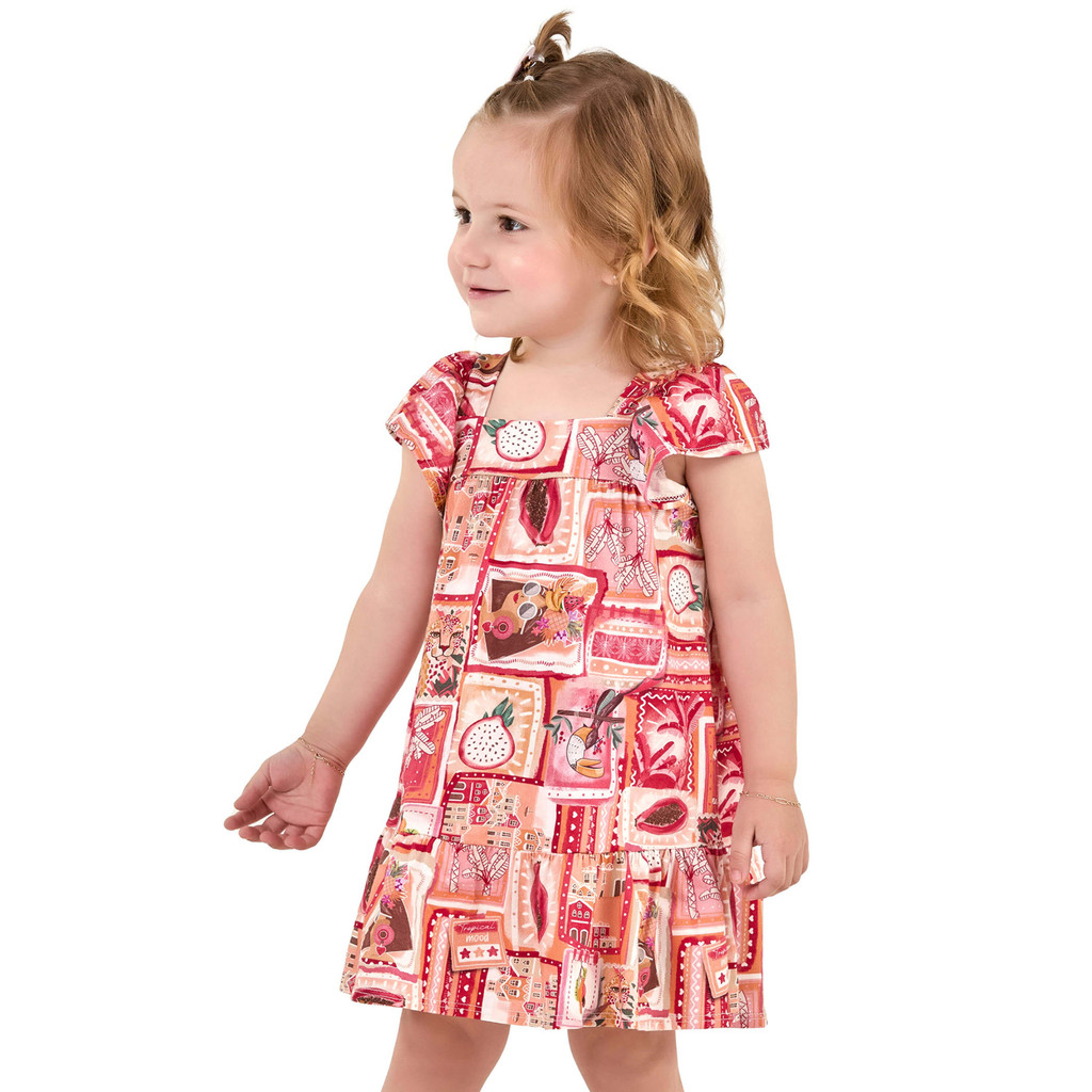 Vestido Infantil Menina Estampa Tropical Elian Laranja - Baby & Kids Fashion