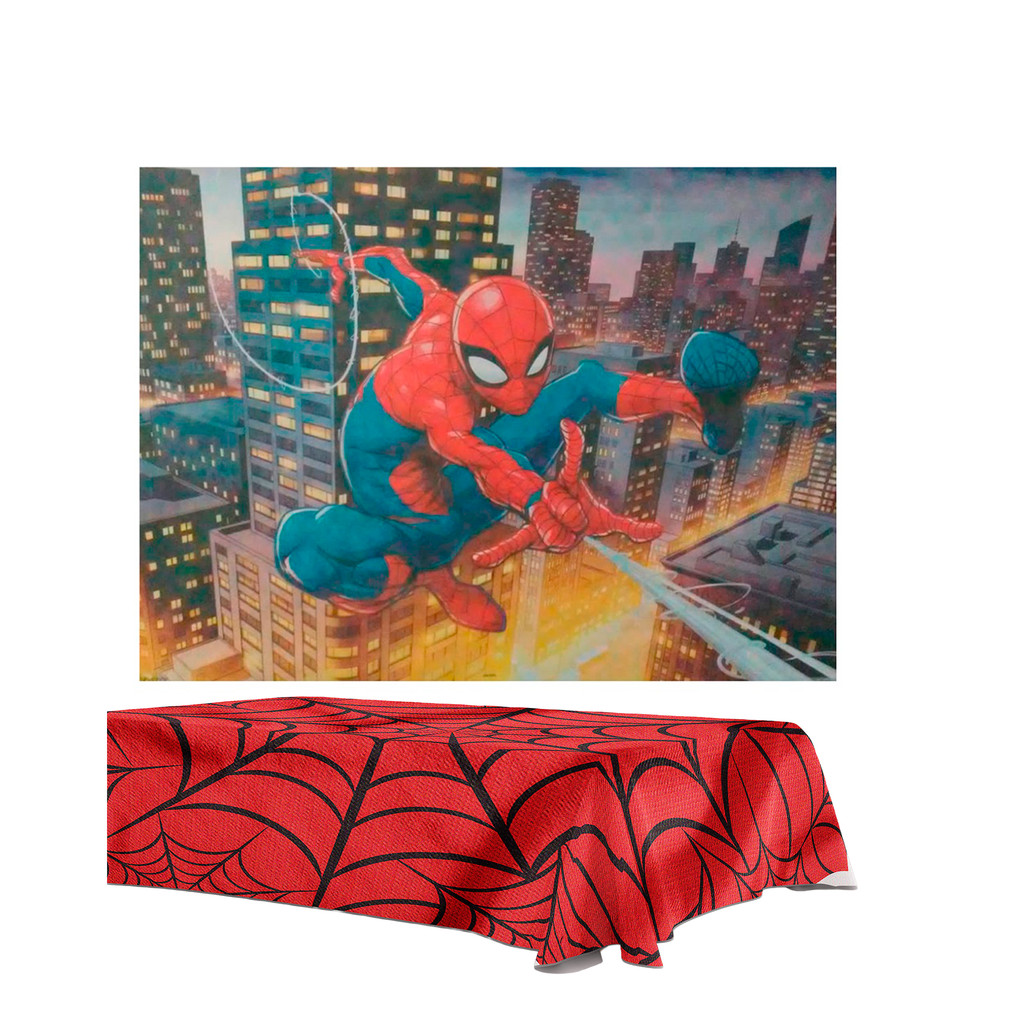 Kit Toalha e Painel Festa Homem-Aranha Decoração Aniversário Cor e Resistência