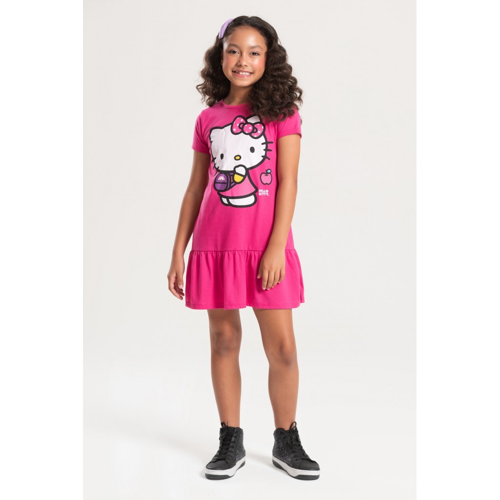 Vestido Feminino Infantil Verão Hello Kitty Rosa em Oferta na Shopee