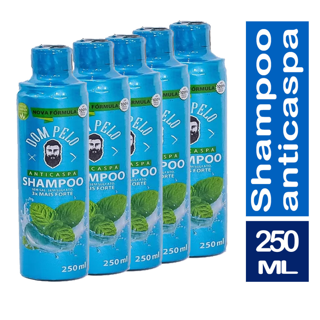 Kit 4 Shampoos Anticaspa Dom Pelo 250ml Nova Fórmula - 3 em 1 para Cabelo, Barba e Bigode - Pronta Entrega