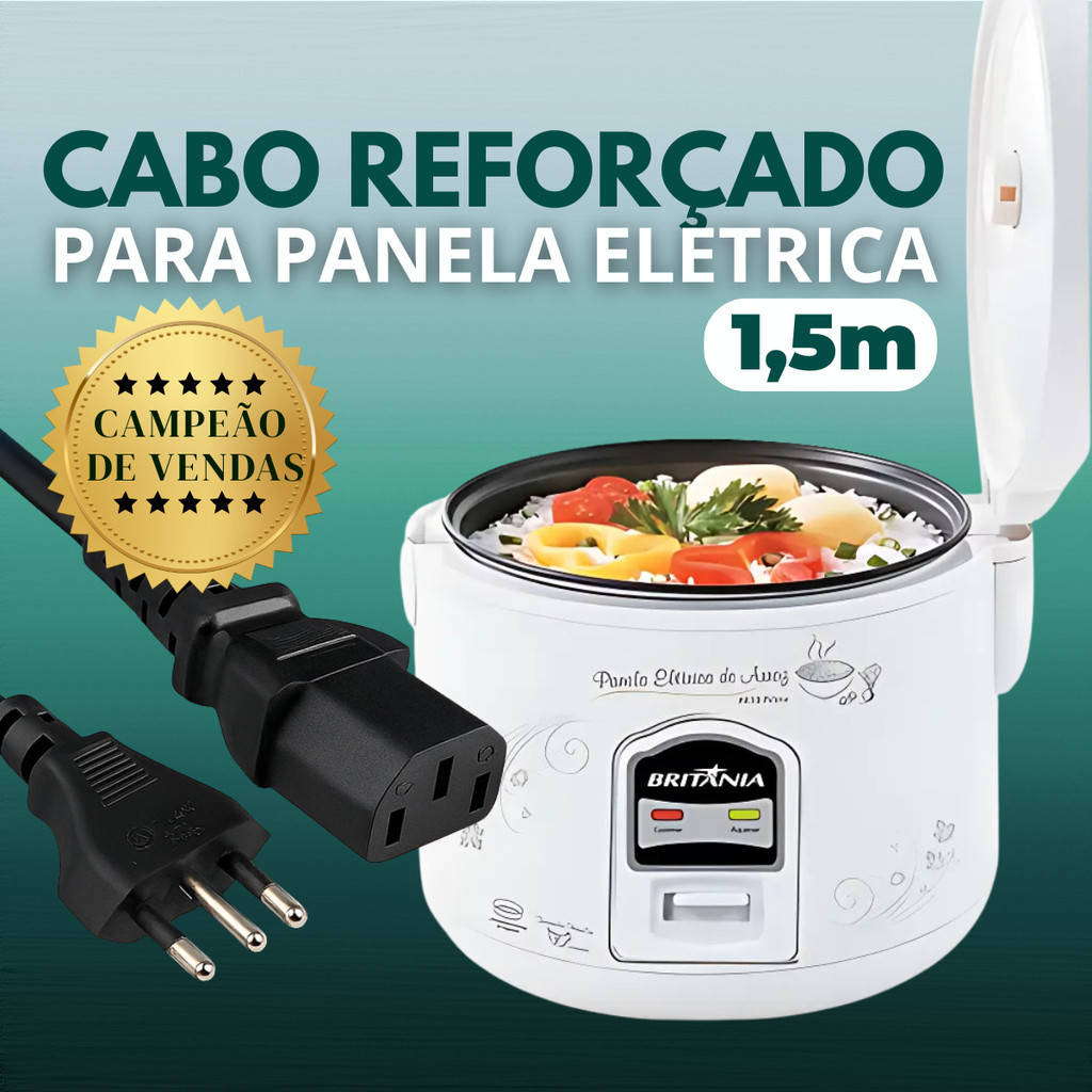 Tomada Para Panela Elétrica 3 Pinos 10A 1,5m Cabos Fio de Energia Cabo de Força Panela de Arroz