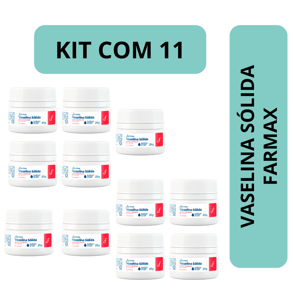 Vaselina Solida Farmax 25g - Kit c/11 Un Geleia Hidratante Hidratação para Corpo, Lábios e Pele