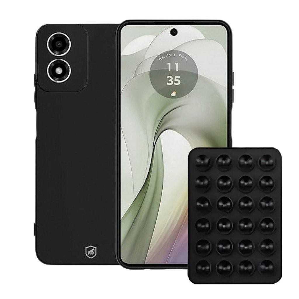 Kit Capa case capinha Silicon Veloz para  Motorola Moto E14 Ventosa Preta