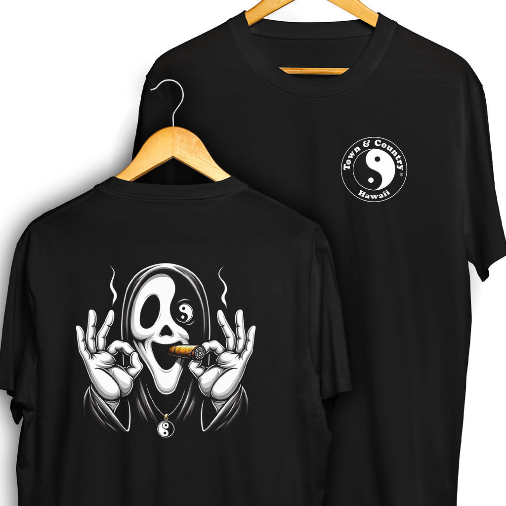 Camisa Town E Country Hawaii Frente e Verso Ghost Face Charuto Ying Yang Mandrake Camiseta 100% Algodão 03
