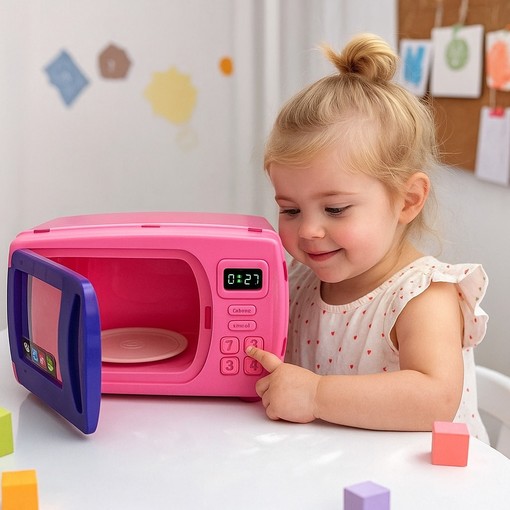 Mini Micro-ondas Infantil com Prato Giratório Brincadeiras de Casinhas prato giratório Meninas Rosas