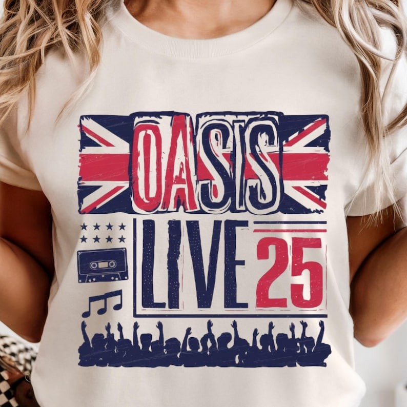 Camiseta 100% Algodão Camiseta Streetwear Masculino e Feminino Retro LIVE 25 Oasis Style Oversized T-shirt