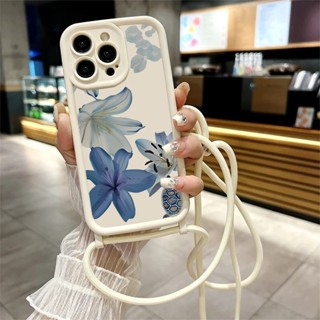 Flor azul retrô, cordão de capa TPU para iPhone 11 16 15 14 13 12 Pro Max XS XR X em Oferta na Shopee