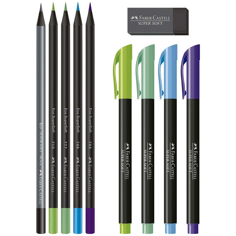 Detalhes do Kit Supersoft cores frias com 10 itens KIT/SSCFRIAS Faber-Castell