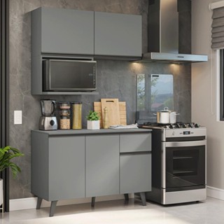 Armário de Cozinha Compacta 120 cm Cinza Nice Madesa 05 em Oferta na Shopee