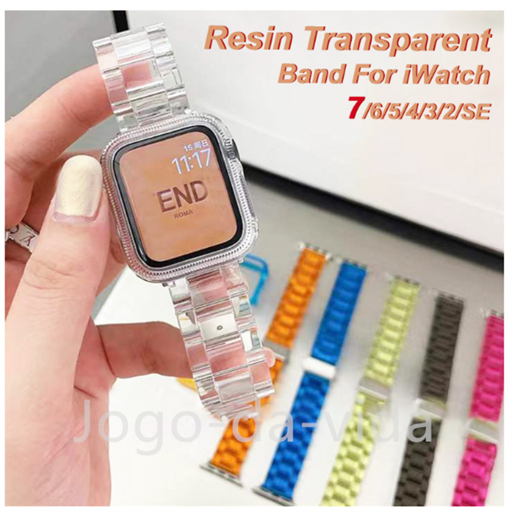 Resina Arco-Íris Faixa Transparente Pulseira Bracelete Compatível Para Relógio De Maçã Ultra 49mm 7 8 9 22mm 38 40 41 42 44 45MM DK store DK store