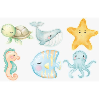 Kit Display de Mesa 20 Peças Festa Fundo do Mar Aquarela MDF em Oferta na Shopee