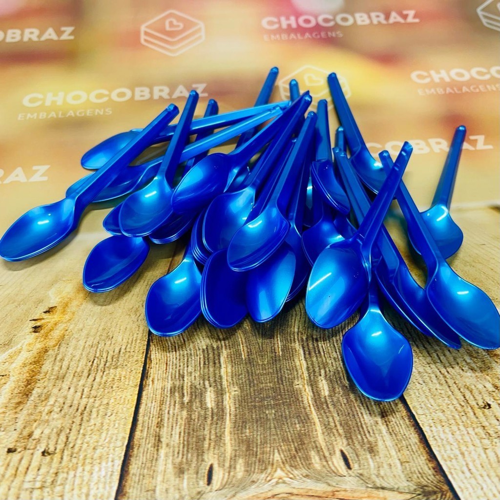 50~250 COLHER SOBREMESA  AZUL PEROLADO BELLO FESTAS em Oferta na Shopee