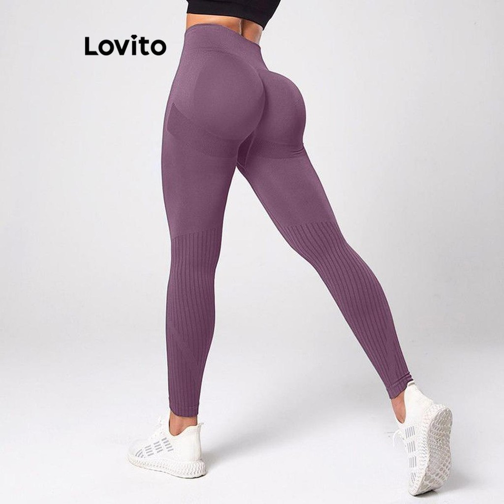 Lovito Legging esportiva lisa sem costura para mulheres LNL67215