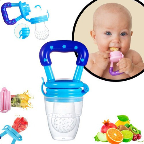 Chupeta Alimentadora Mordedor Bebê Silicone Porta Fruta Azul