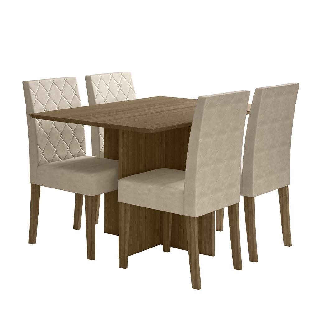 Kit Mesa de Jantar Helo Sem Vidro 120x90 com 4 Cadeiras Jade