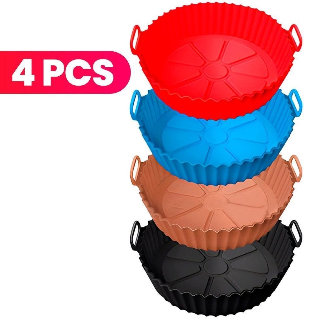 KIT  Forma De Silicone Para Air Fryer Forno Microondas Fritadeira Assadeira – Reutilizável Antiaderente Flexível