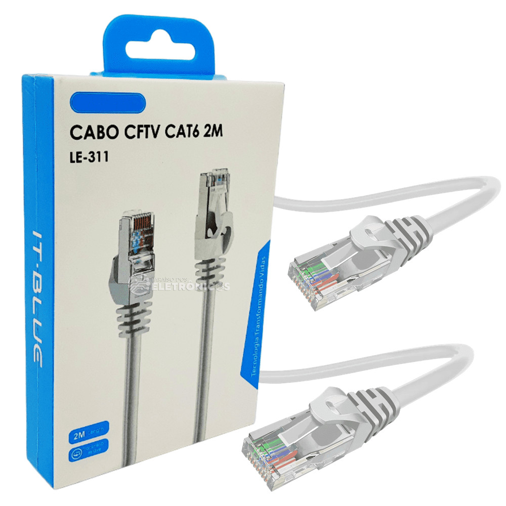 Cabo De Rede 2 Metros Ethernet Rj45 Cat6 Branco 2 Metros LE311