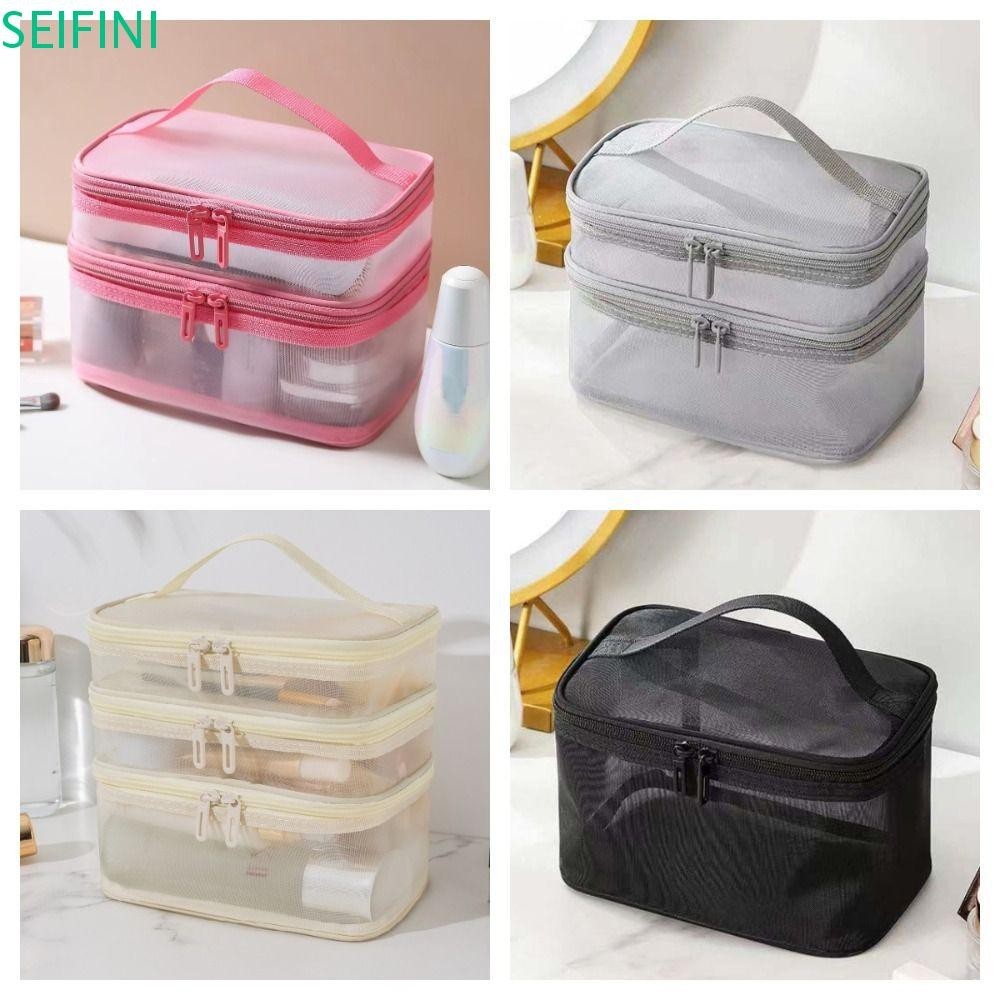 Seifinini Mesh Cosmetic Bags , Zipper 1/2/3 Camadas Saco De Armazenagem De Dupla Camada , Maquiagem Simples Transparente De Grande Capacidade Perspectiva De Lavagem Ao Ar Livre