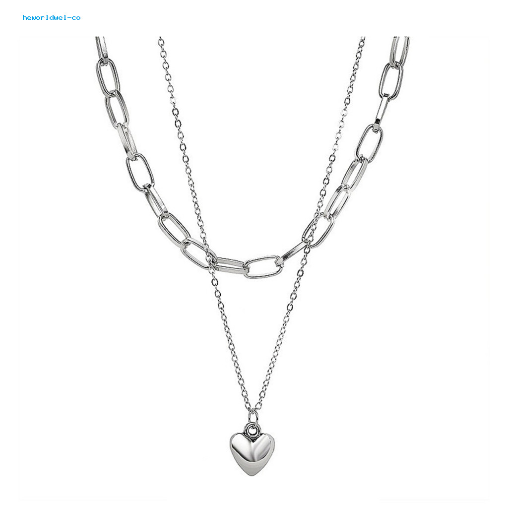 Alloy Necklace Lady Clavicle Stylish Double-layered Heart Pendant for Club Party Adjustable Jewelry Hip Hop Style for Women