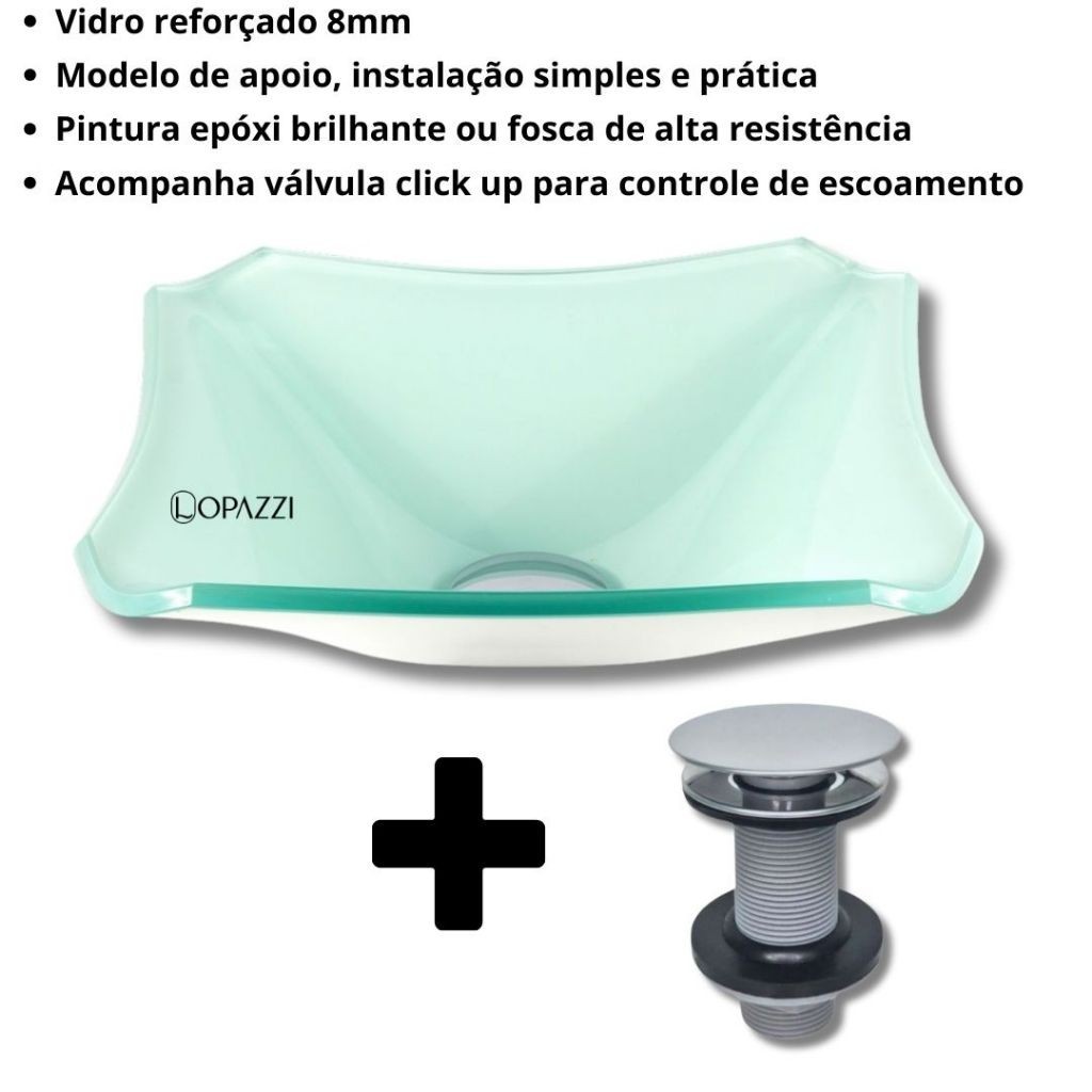 CUBA LOPAZZI PIA DE VIDRO P/ BANHEIROS E LAVABOS QUADRADA RETRO 30CM + VÁLVULA CLICK UP INOX INCLUSA em Oferta na Shopee