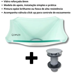 CUBA LOPAZZI PIA DE VIDRO P/ BANHEIROS E LAVABOS QUADRADA RETRO 30CM + VÁLVULA CLICK UP INOX INCLUSA
