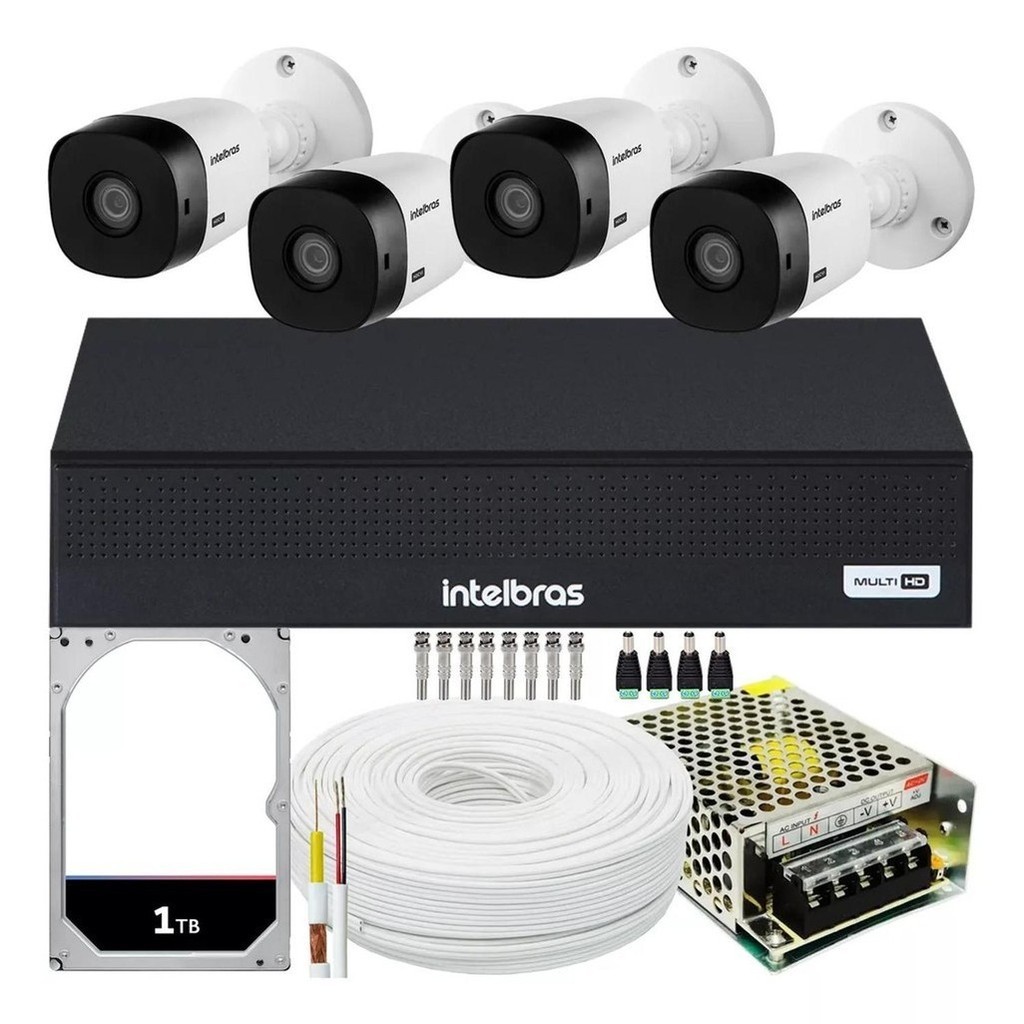 Kit 4 Câmeras Intelbras Vhl 1220b Full Hd Dvr De 8ch 1108-c Hd 1tb