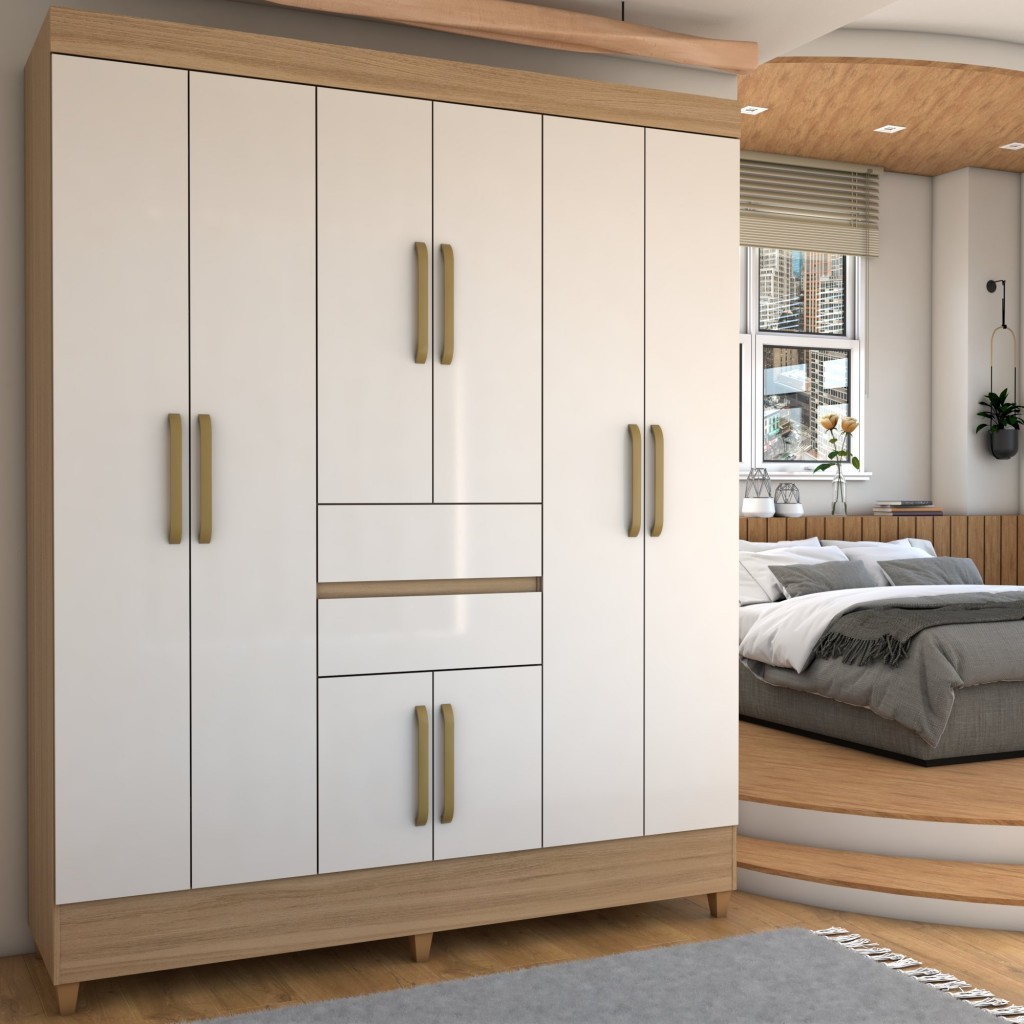 Guarda-Roupa Solteiro Leal 8 Portas 2 Gavetas - Panorama Móveis em Oferta na Shopee