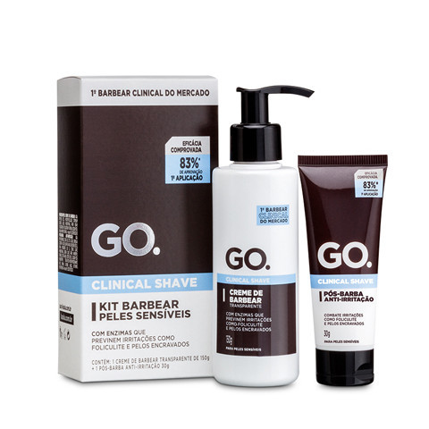 Kit Barbear pele sensíveis Clinical Shave creme pós barba anti foliculite pelos encravados Go Man