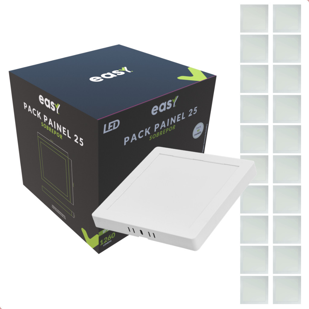 Kit 20 Painel Led Sobrepor 25w 6500K Quadrado Bivolt - Easy em Oferta na Shopee