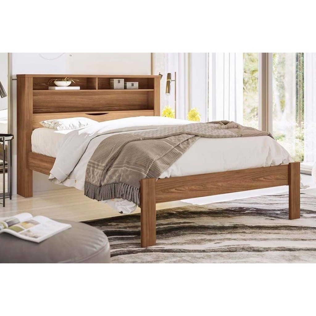 Cama de Casal Invicta com Baú + 2 Nichos Jatoba/Atacama
