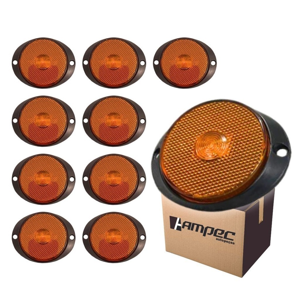 Kit 10 Lanterna Lateral LED Para Carreta Caminhão Trailer Reboque Com Suporte Frontal Amarela P 65mm
