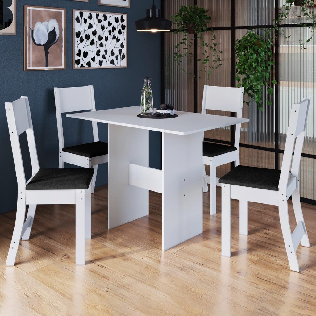 Conjunto Sala de Jantar Fidelitá Siena Com 4 Cadeiras Branco Assento Preto - Home & Living