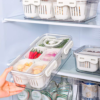 Organizador de Geladeira C/ 6 Cestos Tampa Hermética Escorredor e Marcador de Data Transparente P/ Alimentos Temperos