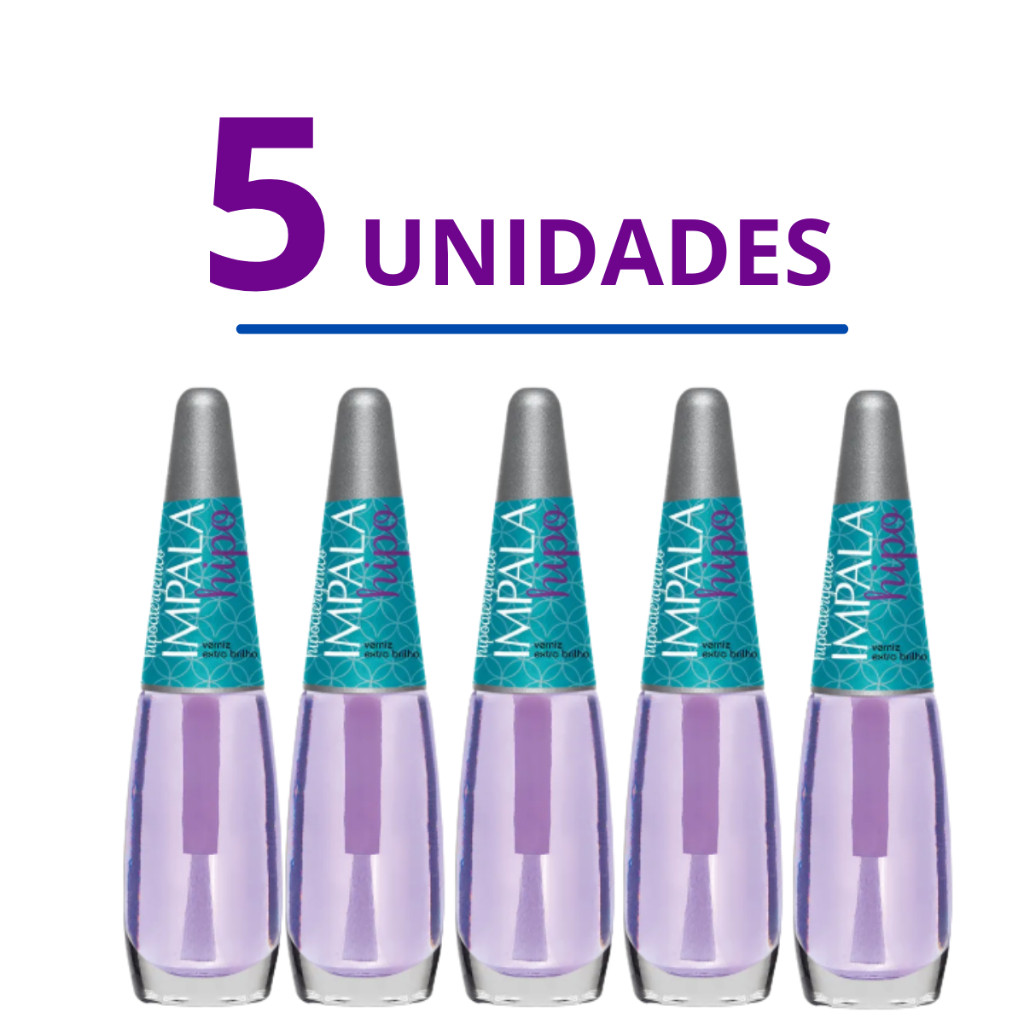 Kit 5 Esmaltes Impala Verniz Extra Brilho Hipoalergênico Cobertura Espelhada