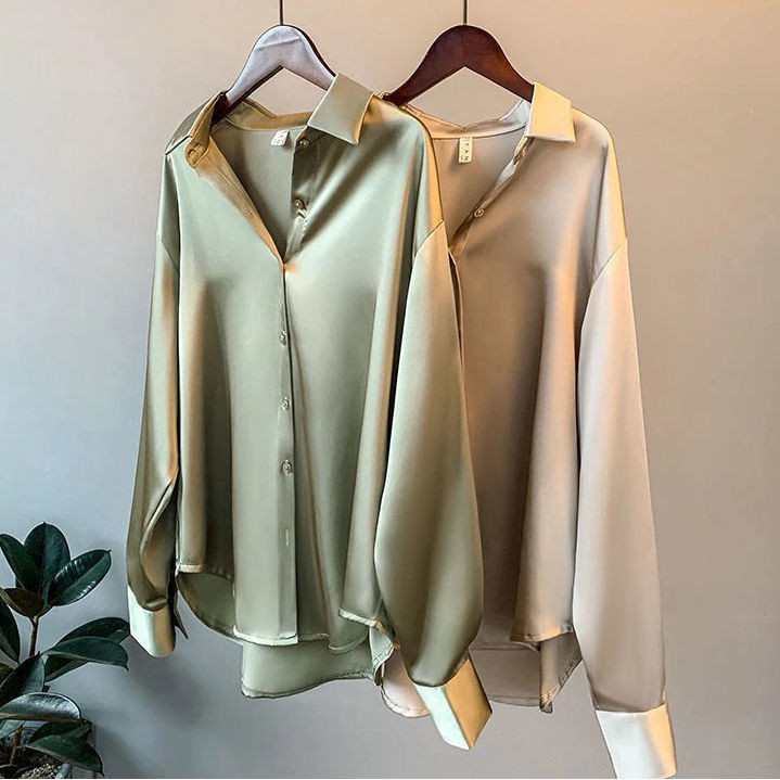 Jaqueta De Manga Comprida Longa Blusa De Cetim Design Feminino Nicho 2023 Primavera E Outono Novo Coringa Retro Estilo H