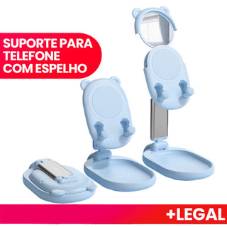 Suporte de mesa ajustável portátil dobrável para telefone e tablet com espelho