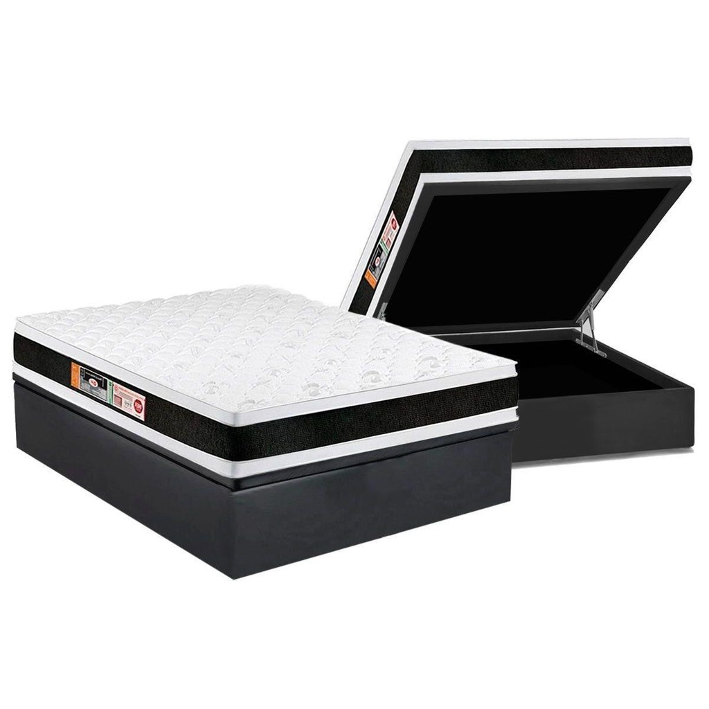 Conjunto Box Baú Casal: Colchão Espuma Castor D45 Black e White Air Double Face + Base CRC Suede Gray(138x188)